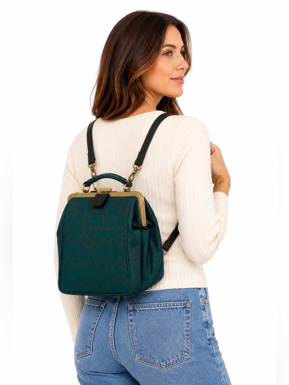 LaFlore Paris Bebebark Emerald Cork Convertible Backpack Crossbody Bag
